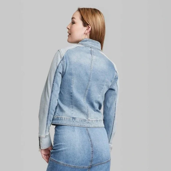 NWT Women's Denim Racing Jacket - Wild Fable - Picture 3 of 8